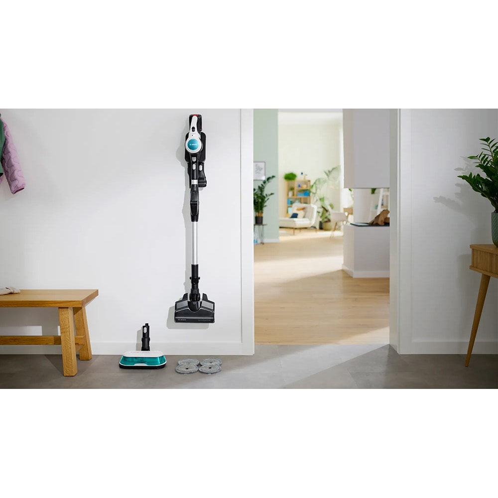 Aspirator vertical 2in1 BOSCH Unlimited 7 ProHygienic Aqua BCS71HYG3, 0.3l, 18V, autonomie max 40 min, alb-negru