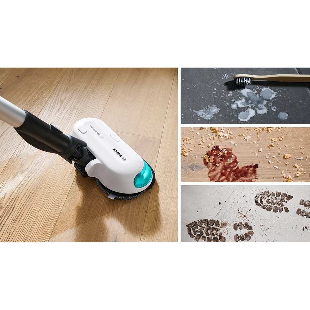 Aspirator vertical 2in1 BOSCH Unlimited 7 ProHygienic Aqua BCS71HYG3, 0.3l, 18V, autonomie max 40 min, alb-negru