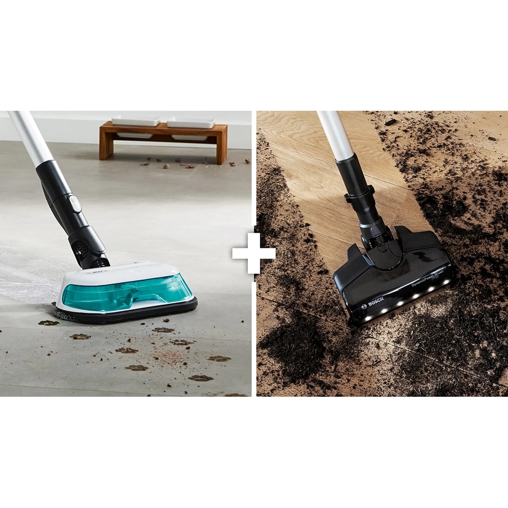 Aspirator vertical 2in1 BOSCH Unlimited 7 ProHygienic Aqua BCS71HYG3, 0.3l, 18V, autonomie max 40 min, alb-negru