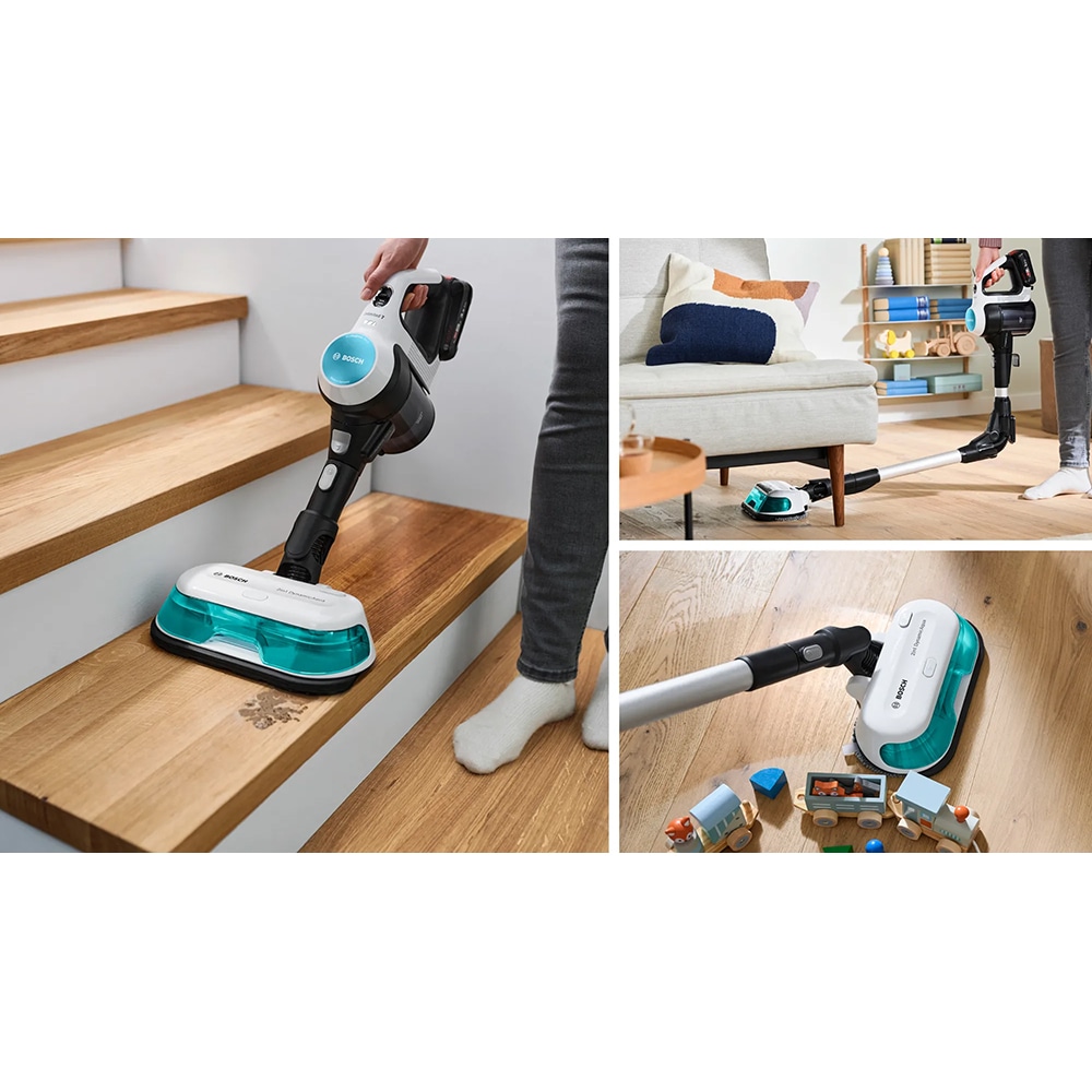 Aspirator vertical 2in1 BOSCH Unlimited 7 ProHygienic Aqua BCS71HYG3, 0.3l, 18V, autonomie max 40 min, alb-negru