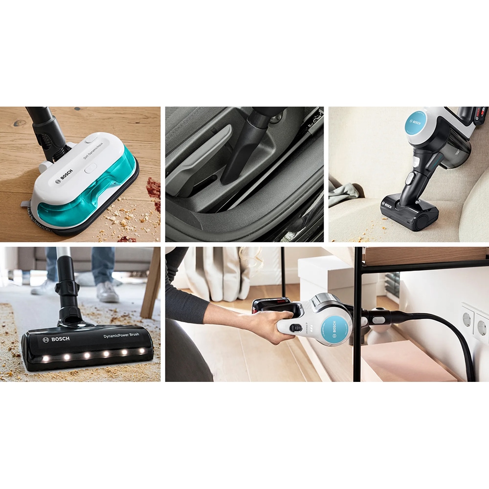 Aspirator vertical 2in1 BOSCH Unlimited 7 ProHygienic Aqua BCS71HYG3, 0.3l, 18V, autonomie max 40 min, alb-negru