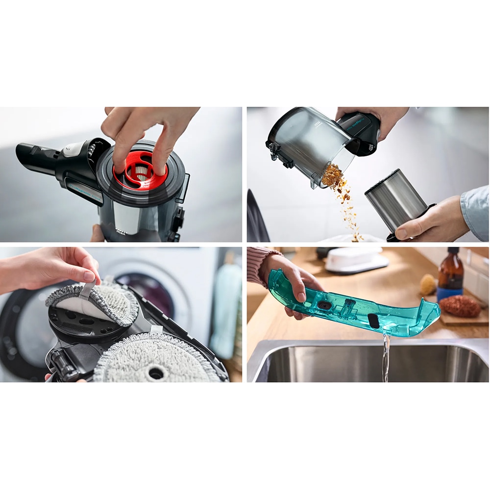 Aspirator vertical 2in1 BOSCH Unlimited 7 ProHygienic Aqua BCS71HYG3, 0.3l, 18V, autonomie max 40 min, alb-negru