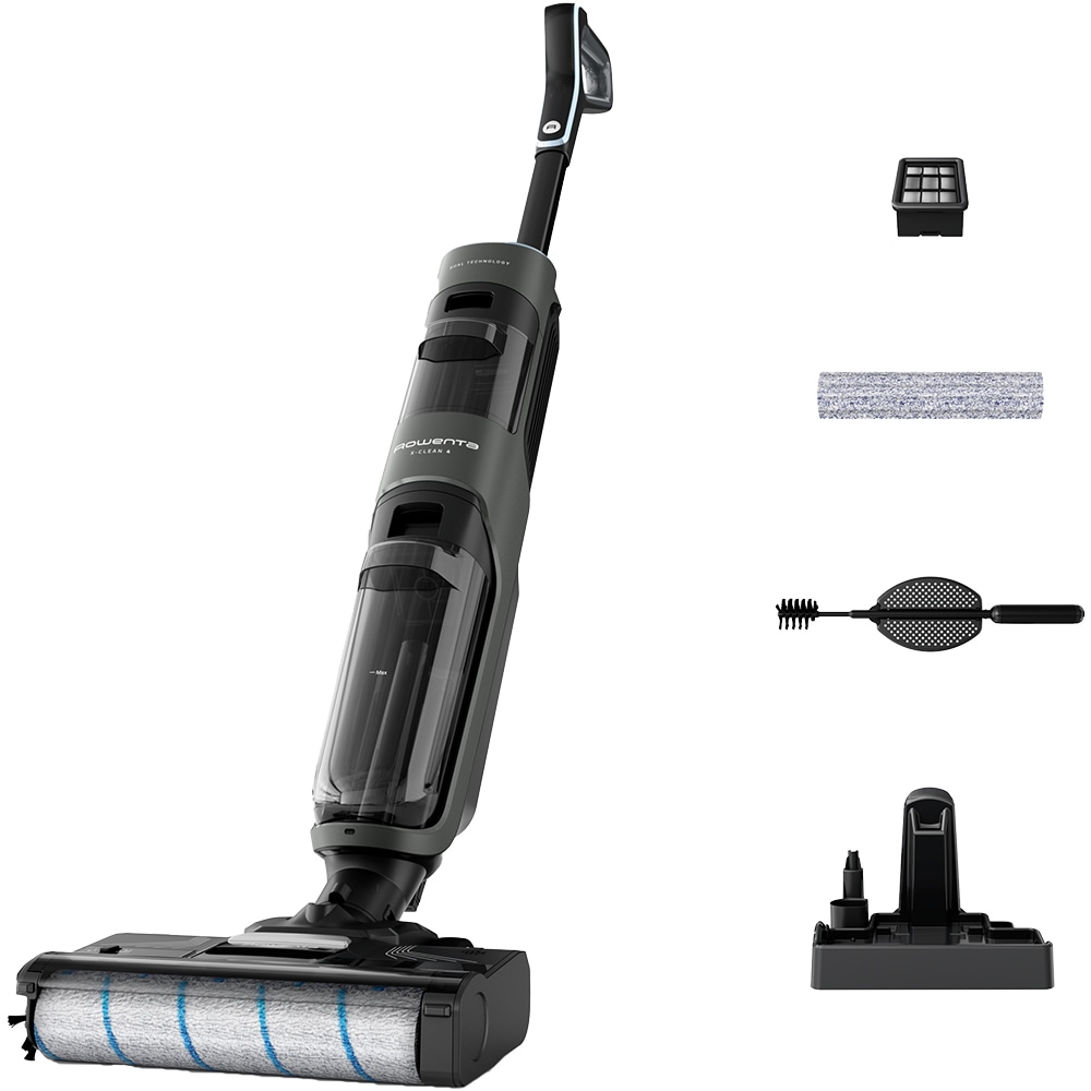 Aspirator vertical cu spalare ROWENTA X-Clean 4 GZ5035WO, 0.73l, 22V, autonomie max 50 min, functie autocuratare, negru