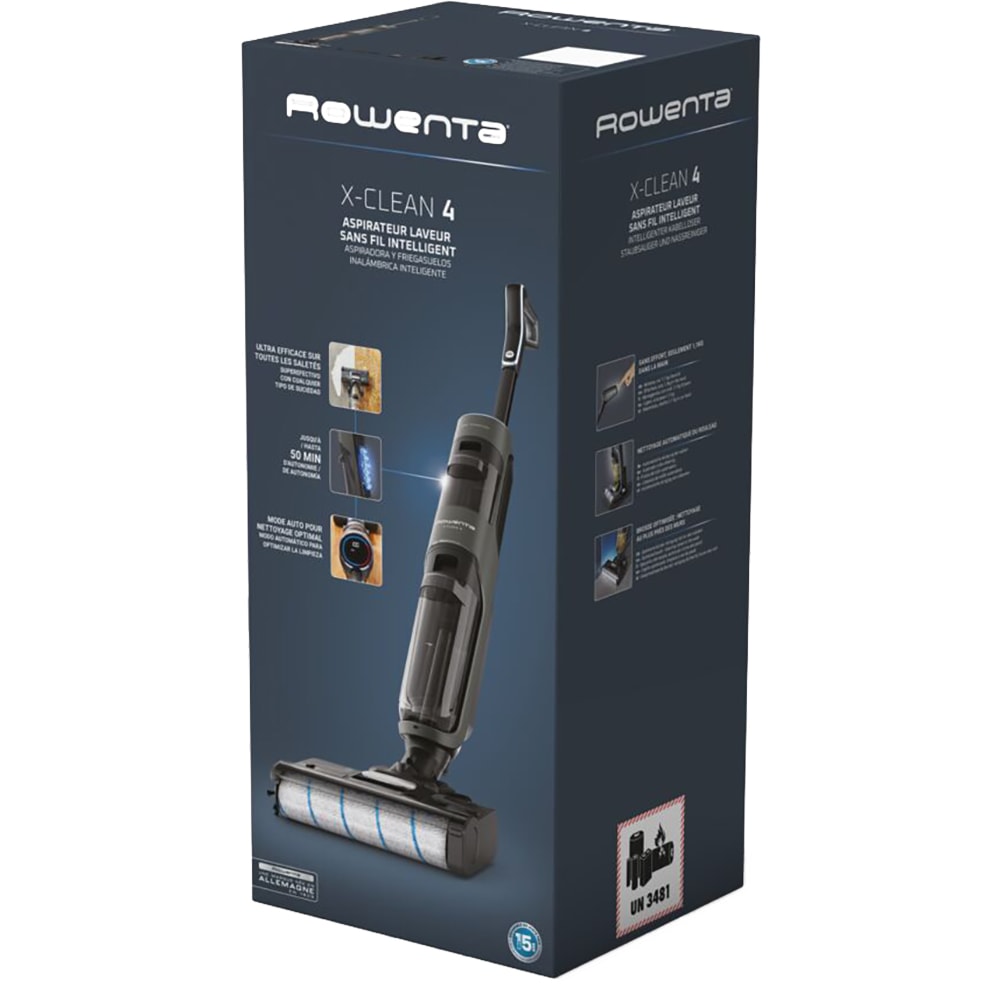 Aspirator vertical cu spalare ROWENTA X-Clean 4 GZ5035WO, 0.73l, 22V, autonomie max 50 min, functie autocuratare, negru
