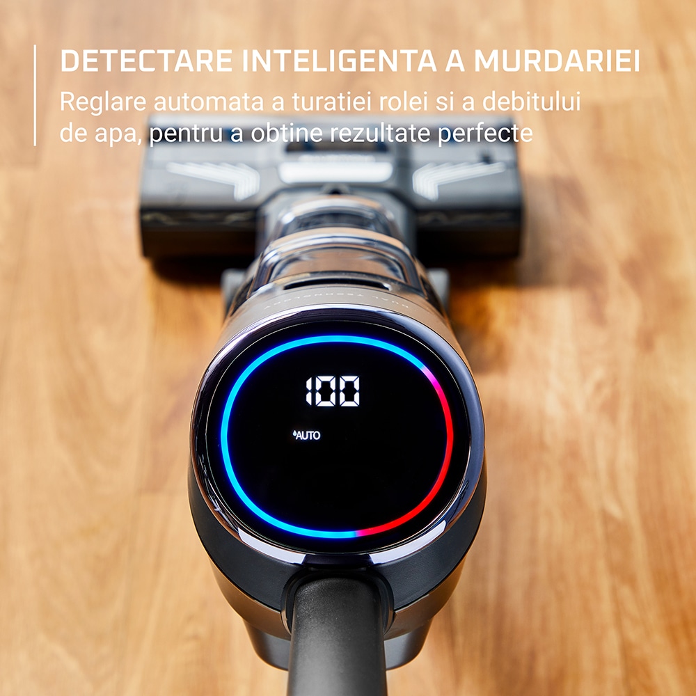 Aspirator vertical cu spalare ROWENTA X-Clean 4 GZ5035WO, 0.73l, 22V, autonomie max 50 min, functie autocuratare, negru