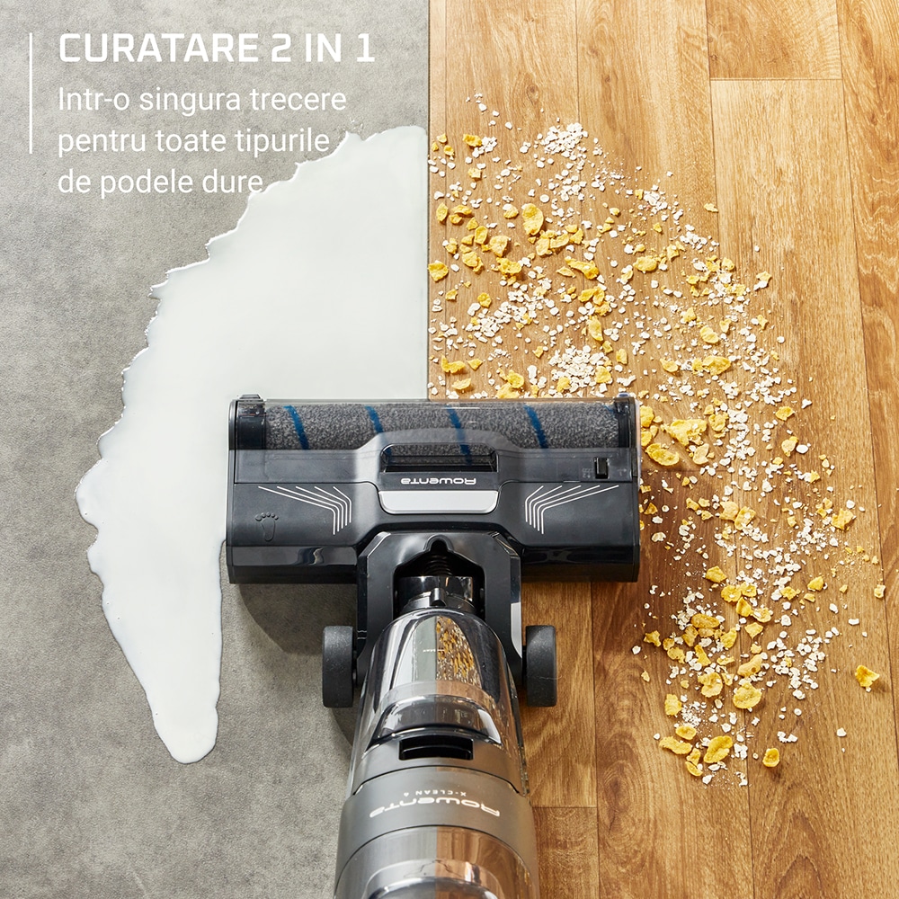 Aspirator vertical cu spalare ROWENTA X-Clean 4 GZ5035WO, 0.73l, 22V, autonomie max 50 min, functie autocuratare, negru