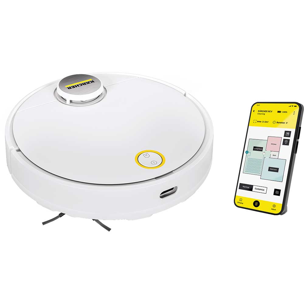 Aspirator robot KARCHER RCV 3, 0.5l, 14.8V, autonomie max 120 min, Wi-Fi, Navigare Lidar, alb-argintiu