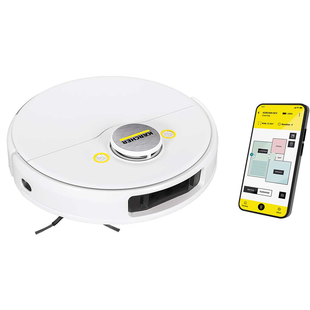 Aspirator robot KARCHER RCV 5, 0.3l, 14.4V, autonomie max 120 min, Wi-Fi, Navigare Lidar, alb-argintiu