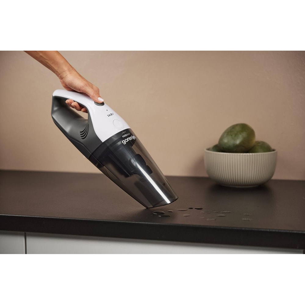 Aspirator de mana GORENJE MVC148FGW, 0.5l, 14.8V, autonomie max 15 min, alb-gri inchis