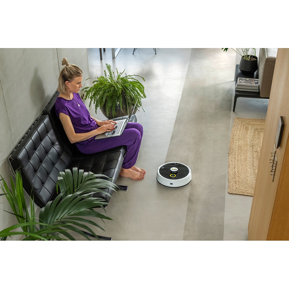 Aspirator robot KARCHER RCF 3, 0.115l, 14.4V, autonomie max 120 min, Navigare Lidar, functie mop, alb-negru
