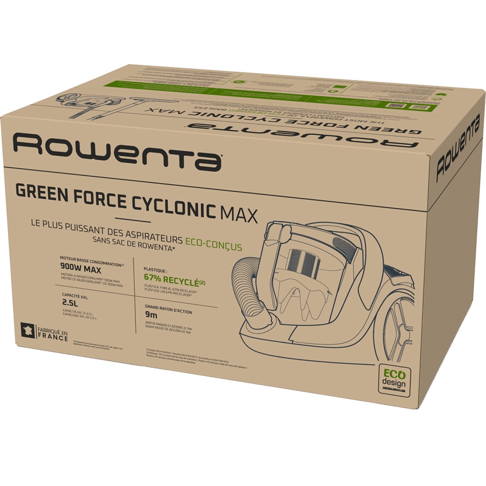 Aspirator fara sac ROWENTA Green RO7B13EA, 2.5l, 900W, 73dB, negru-rosu