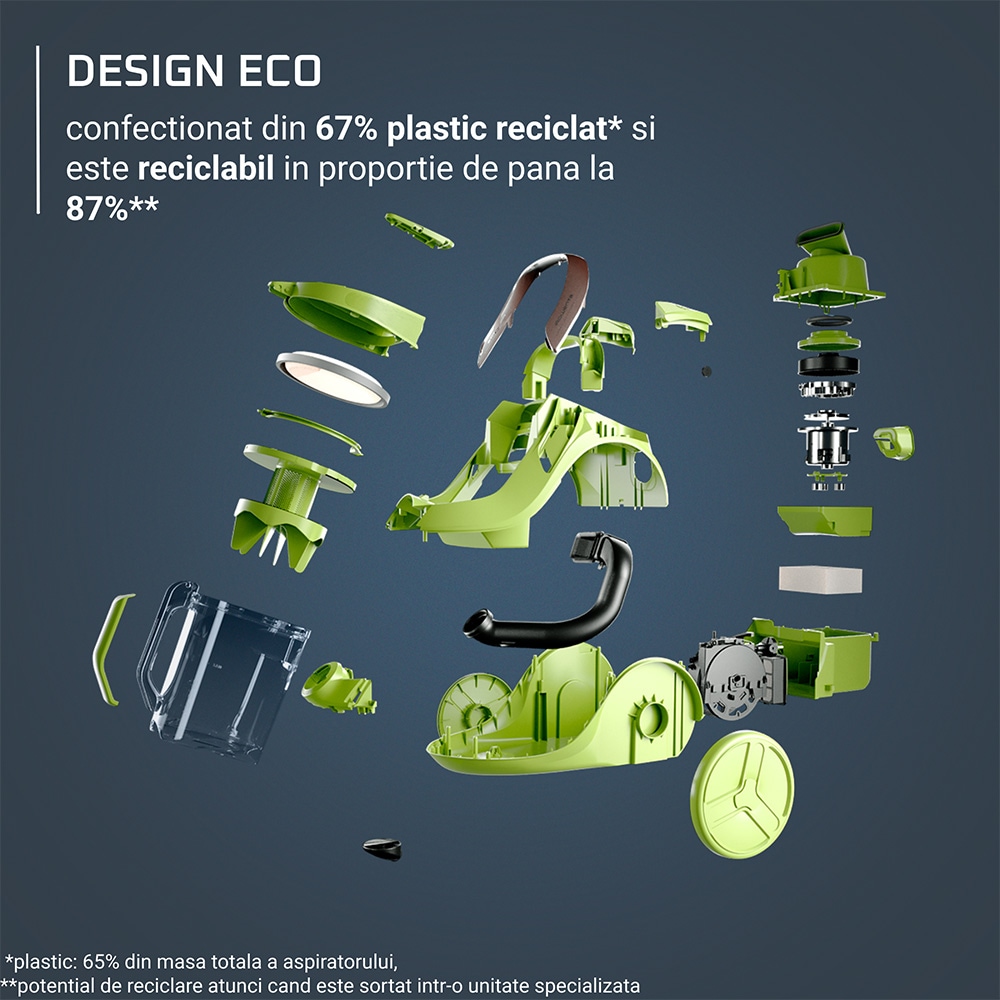 Aspirator fara sac ROWENTA Green RO7B13EA, 2.5l, 900W, 73dB, negru-rosu