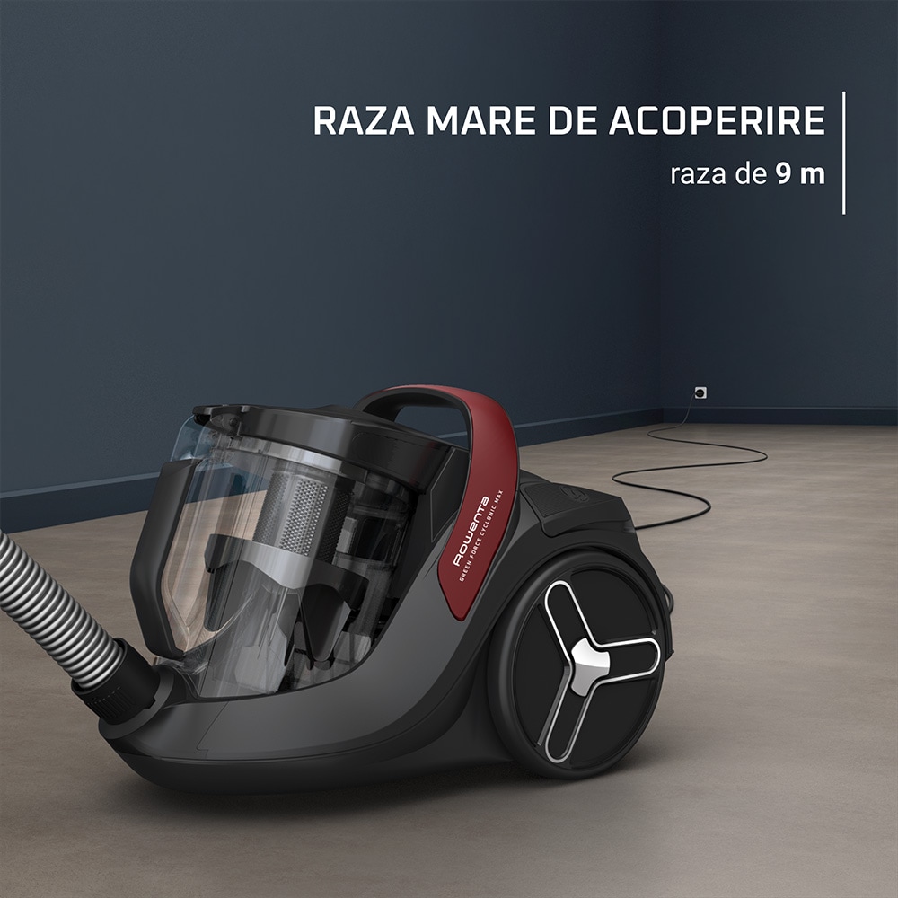 Aspirator fara sac ROWENTA Green RO7B13EA, 2.5l, 900W, 73dB, negru-rosu