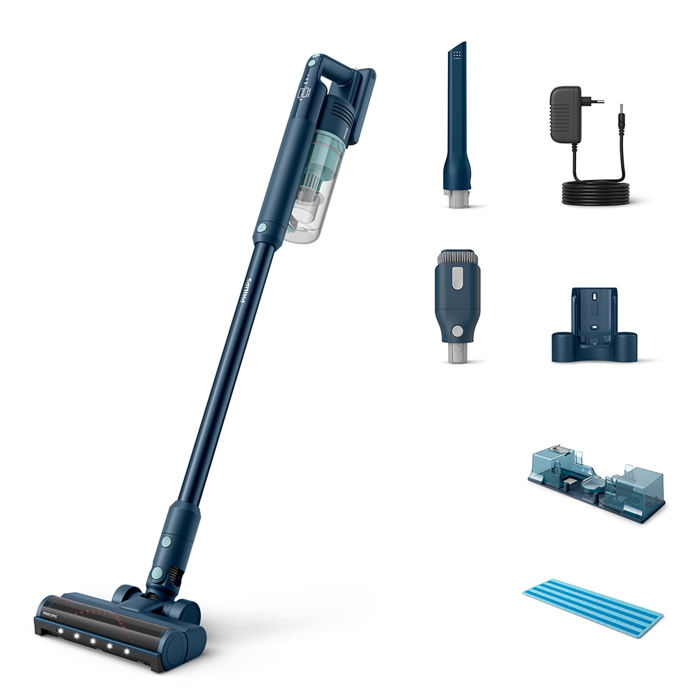 Aspirator vertical PHILIPS Seria 5000 XC5041/01, 0.27l, 25.2V, autonomie max 60 min, mod Aqua, albastru inchis-negru