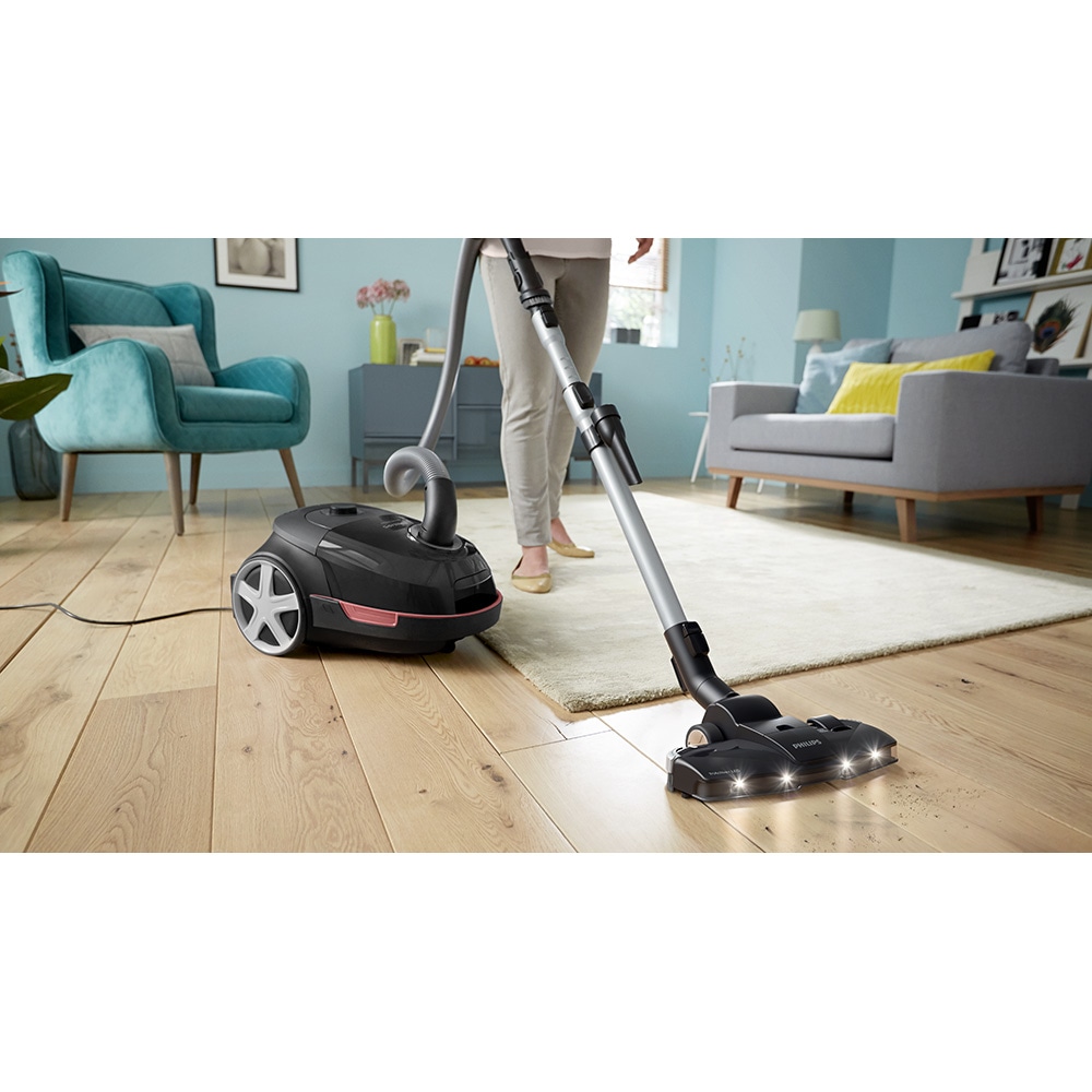 Aspirator cu sac PHILIPS XD6142/12, 4l, 900W, 77dB, negru-roz