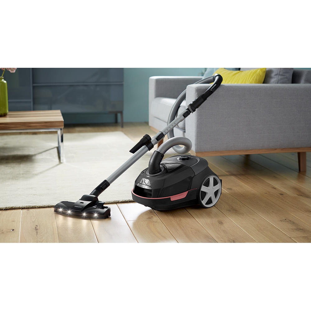Aspirator cu sac PHILIPS XD6142/12, 4l, 900W, 77dB, negru-roz