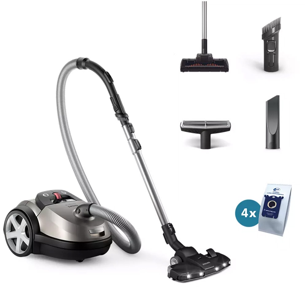 Aspirator cu sac PHILIPS PowerGo XD8152/12, 4l, 900W, 77dB, gri metalic
