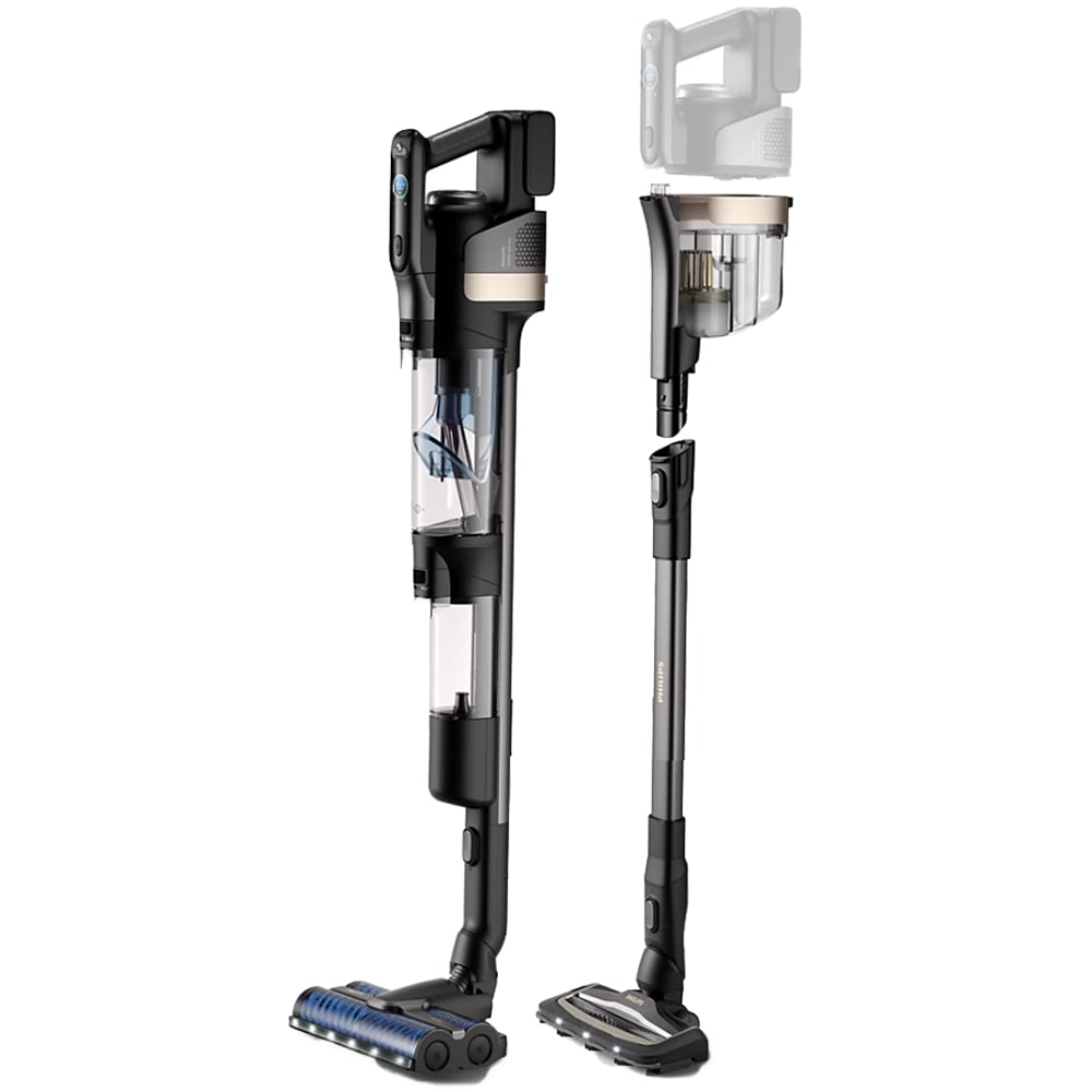 Aspirator vertical PHILIPS AquaTrio Seria 9000 XW9465/11, 0.84l, 25.2V, autonomie max 90 min, PowerCyclone Aqua, negru-alb