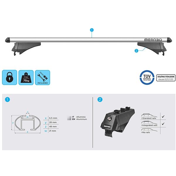Bare transversale MENABO Tiger XL, Kia Sportage (SL), 2010-2013, 135 cm