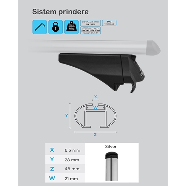 Bare transversale MENABO Tiger, Seat Arona, 2017-Prezent, 120 cm