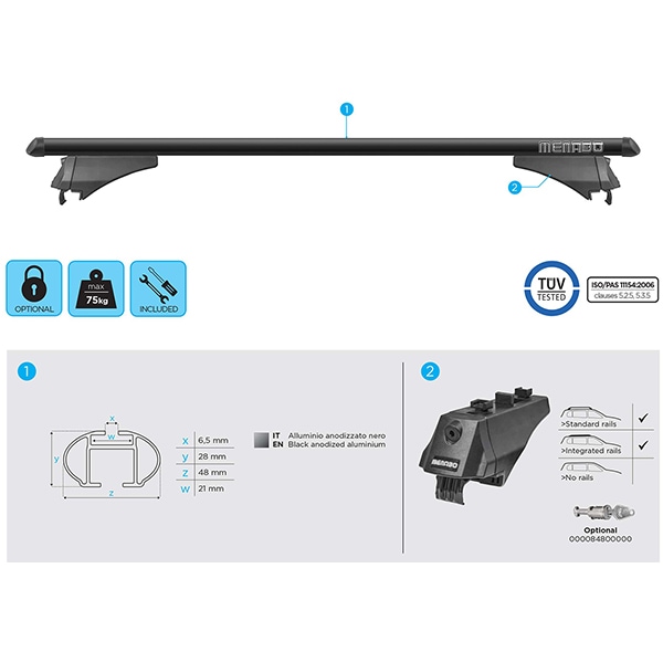 Bare transversale MENABO Tiger, BMW X3 (F25), 2010-2017, 120 cm