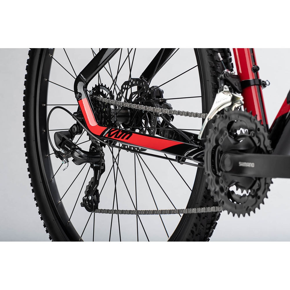 Bicicleta MTB GHOST Kato M, roata 29", 7 viteze, schimbator Shimano, frana disc hidraulica, rosu-negru