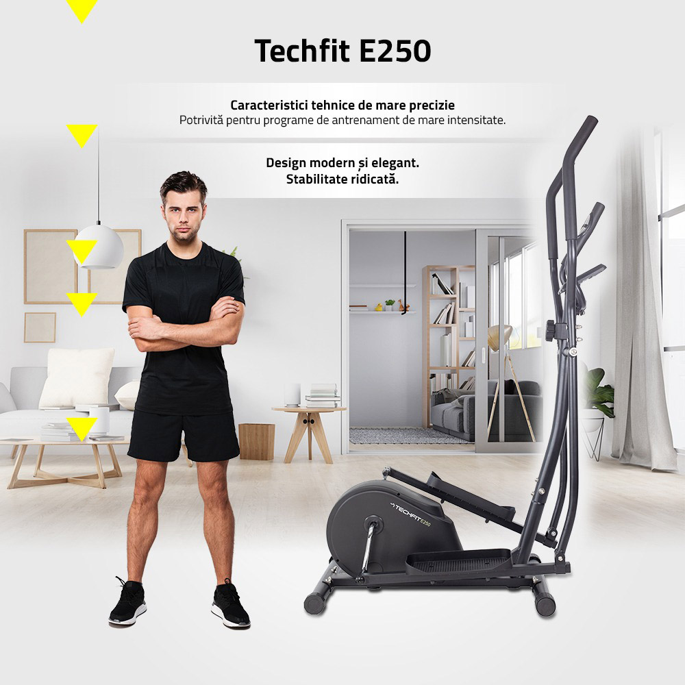 Bicicleta eliptica TECHFIT E250N, volanta 5 kg, greutate suportata 110 kg, negru