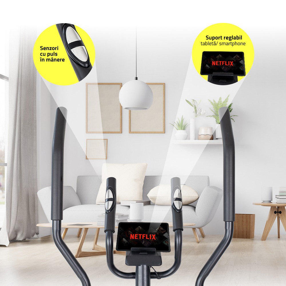 Bicicleta eliptica TECHFIT E250N, volanta 5 kg, greutate suportata 110 kg, negru