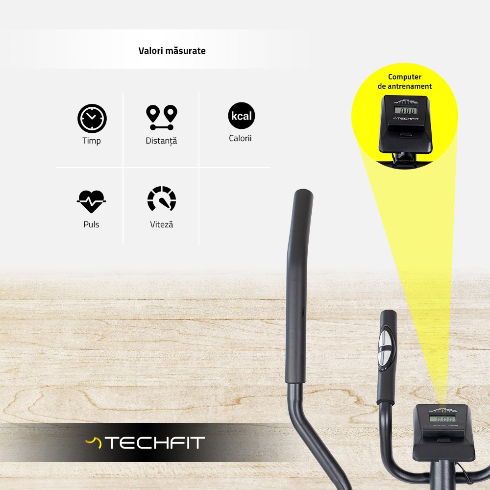 Bicicleta eliptica TECHFIT E250N, volanta 5 kg, greutate suportata 110 kg, negru