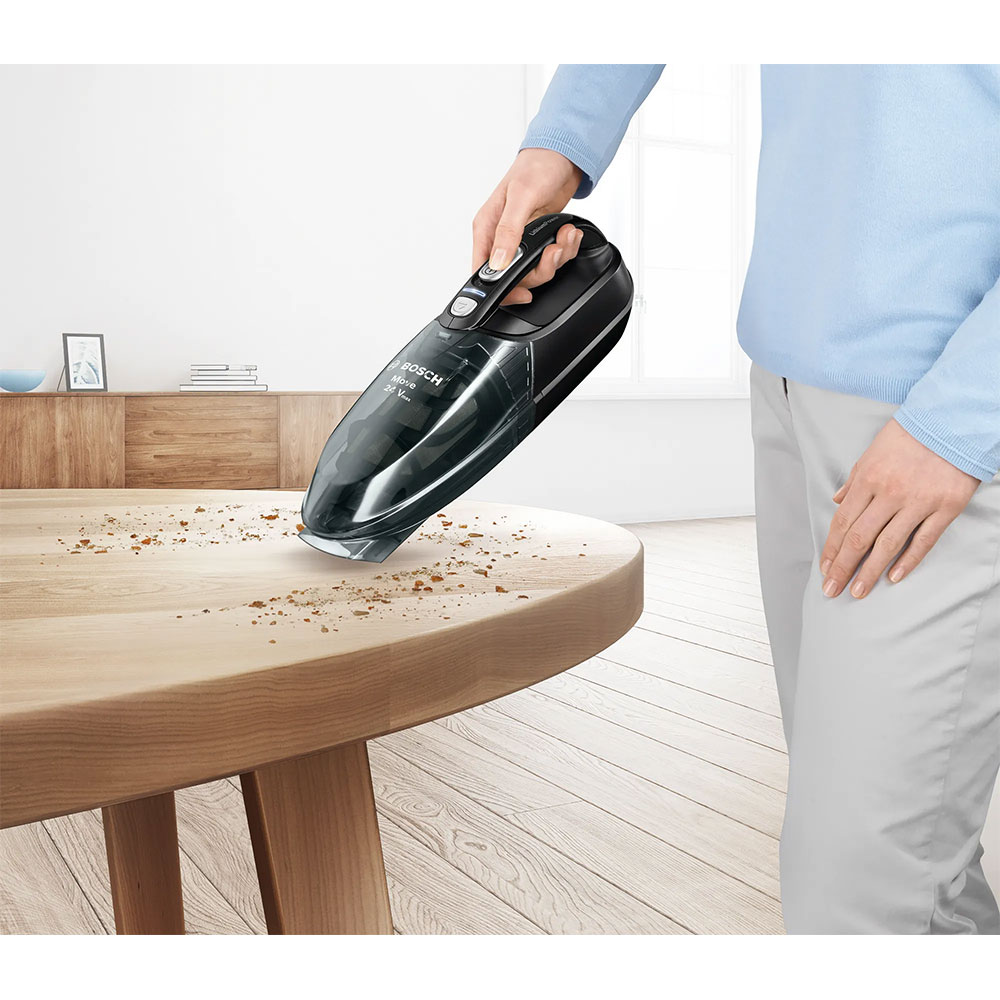 Aspirator de mana BOSCH Move BHN24L, 0.3l, 21.6V, autonomie max 45 min, High Airflow System, negru