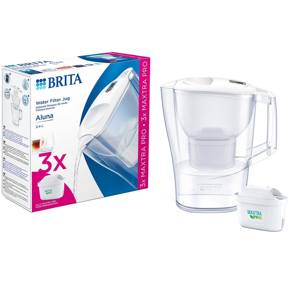 Cana filtranta BRITA Aluna + 3 filtre Maxtra Pro BR1053054, 2.4l, alb-transparent