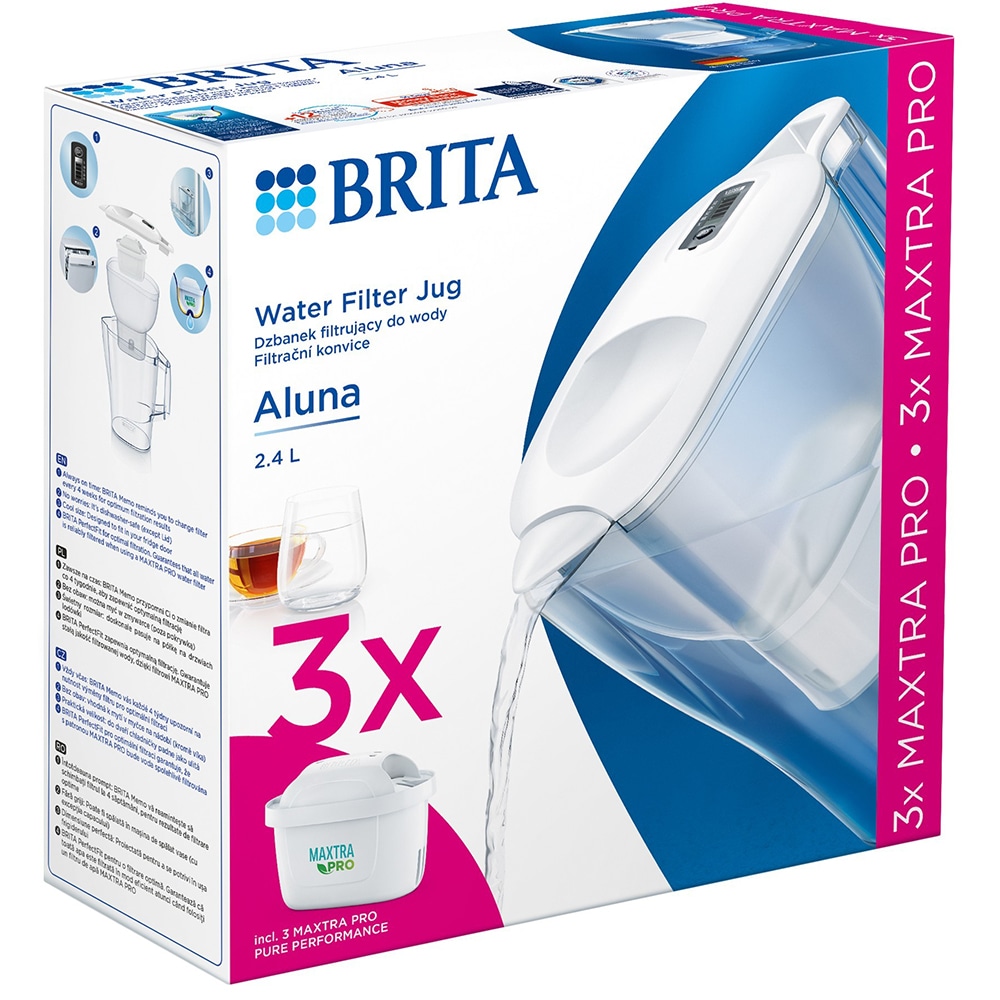 Cana filtranta BRITA Aluna + 3 filtre Maxtra Pro BR1053054, 2.4l, alb-transparent