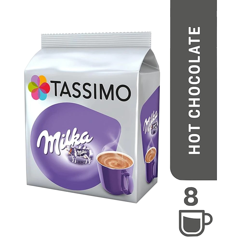 Capsule cafea TASSIMO Milka, 8 capsule cafea + 8 capsule lapte, 240g