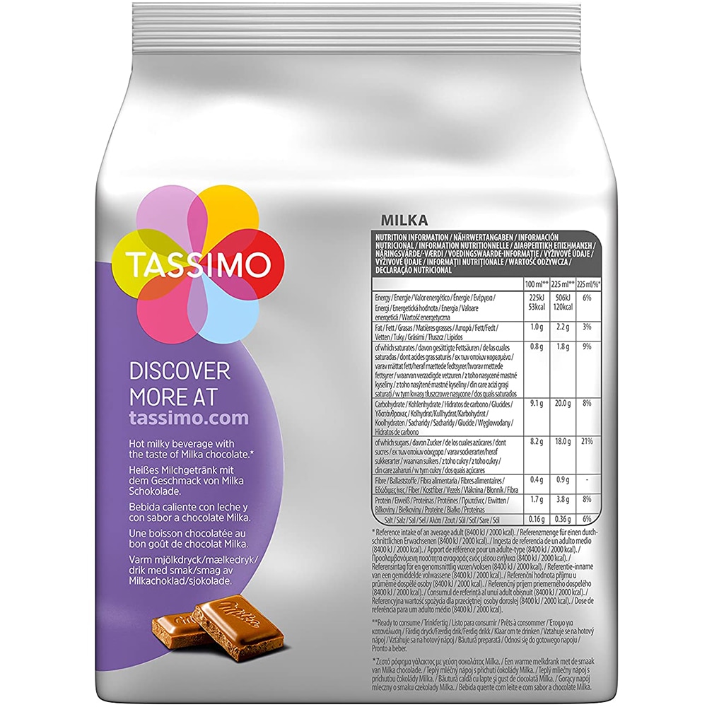 Capsule cafea TASSIMO Milka, 8 capsule cafea + 8 capsule lapte, 240g