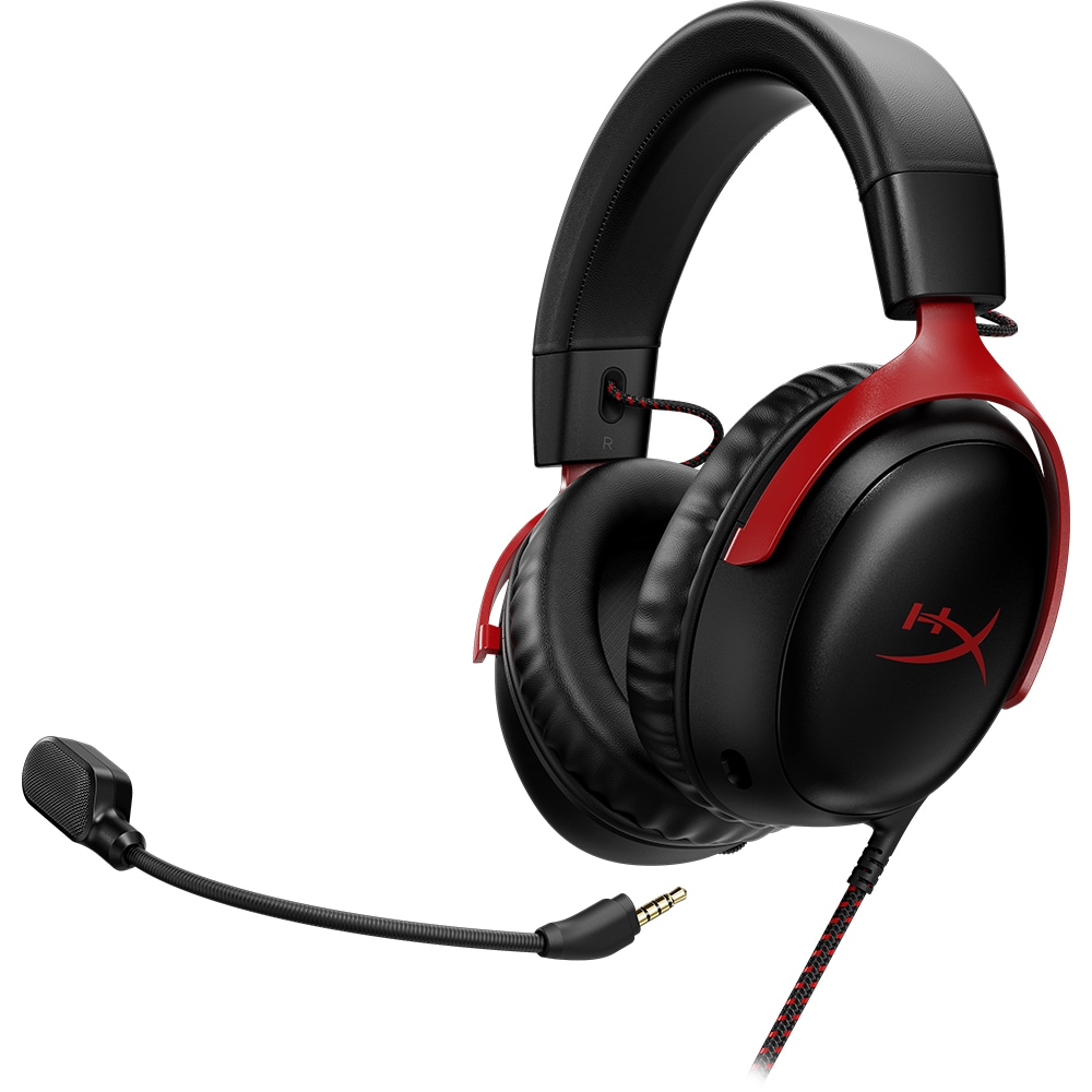 Casti Gaming HyperX Cloud III, DTS Headphone:X Spatial Audio, multiplatforma, 3.5mm, USB, negru-rosu