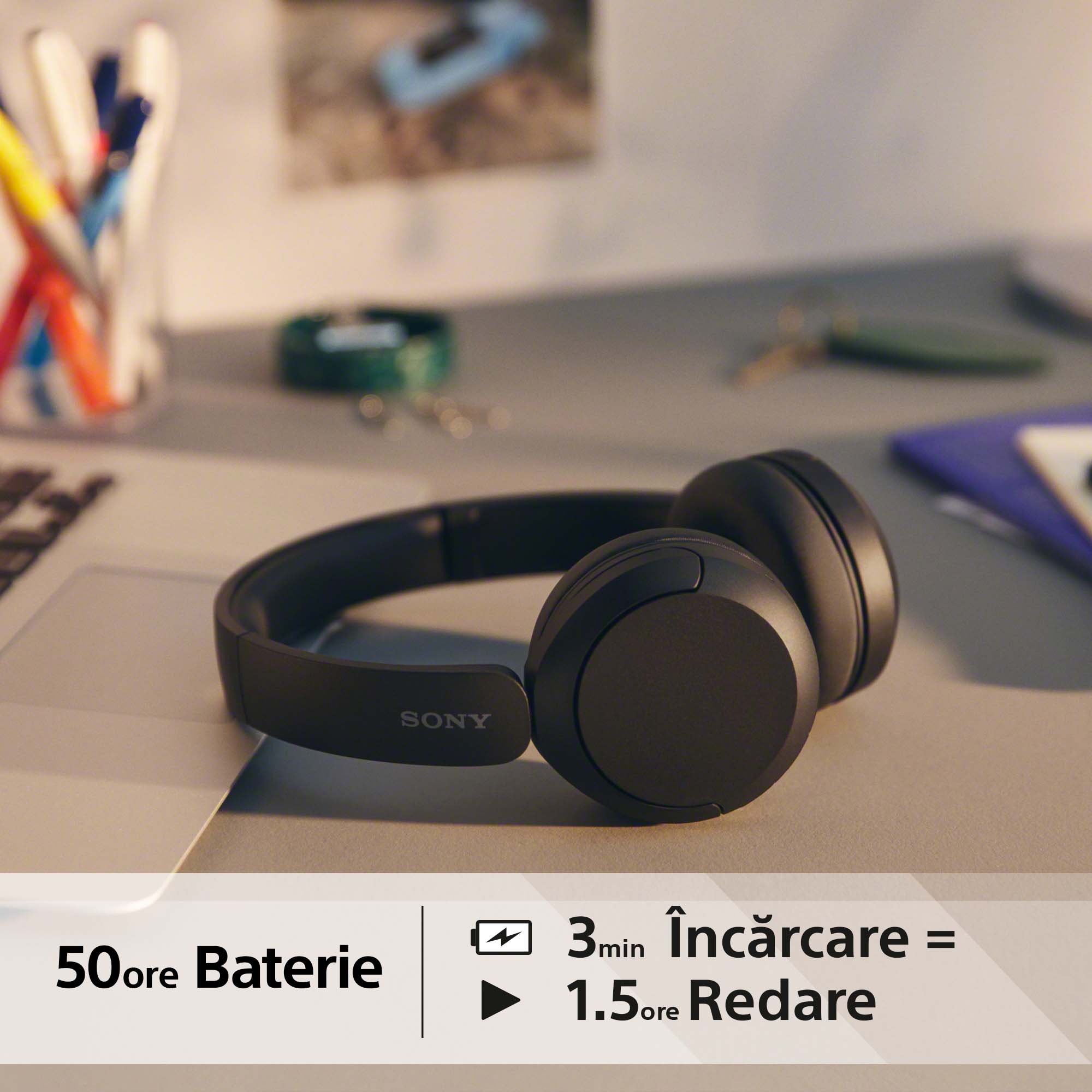 Casti SONY WH-CH520B, Bluetooth, On-Ear, Microfon, negru