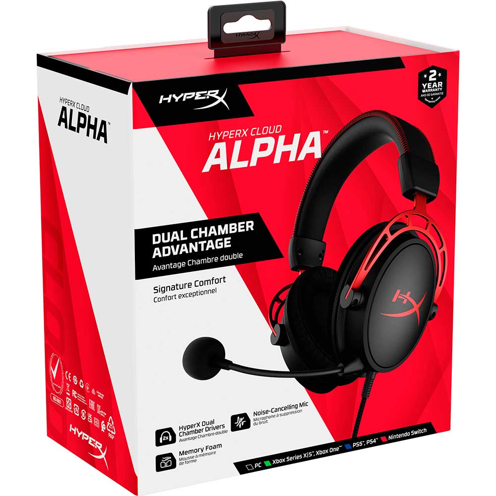 Casti Gaming HyperX Cloud Alpha Red, surround, multiplatforma, 3.5mm, negru-rosu