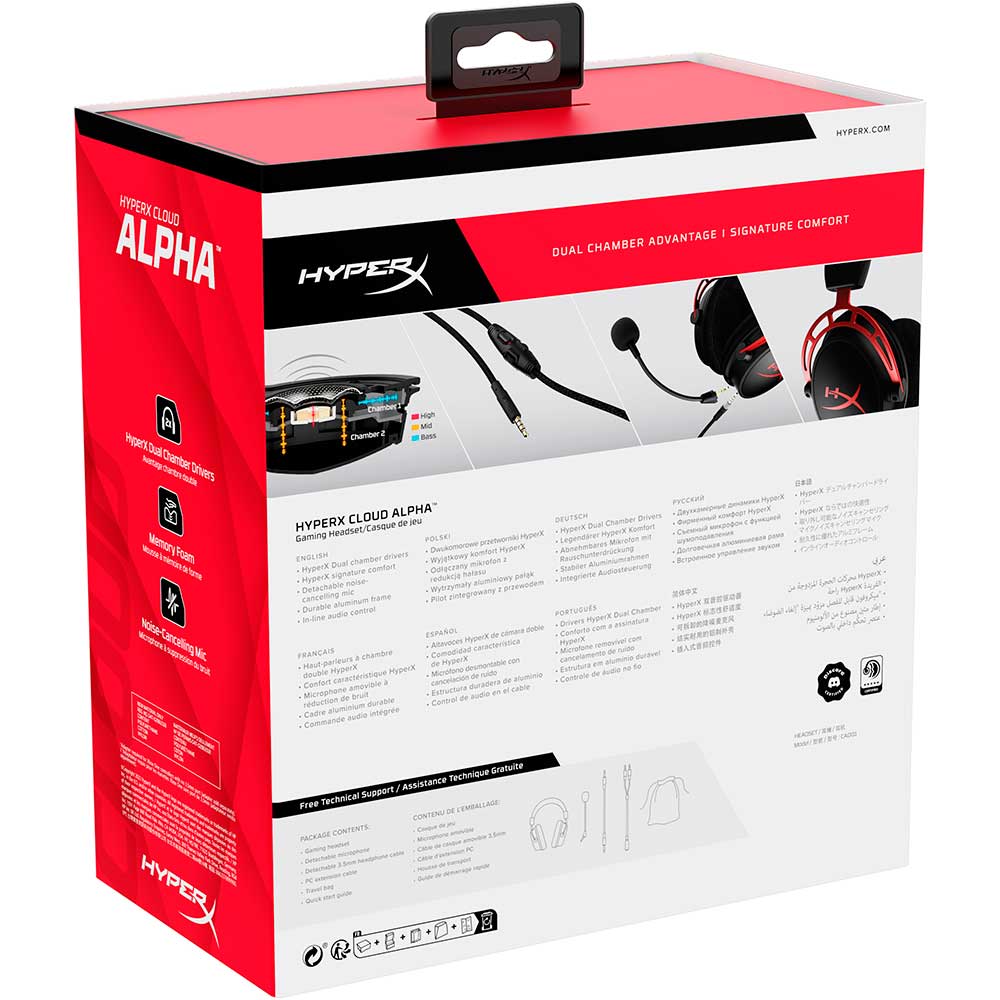 Casti Gaming HyperX Cloud Alpha Red, surround, multiplatforma, 3.5mm, negru-rosu