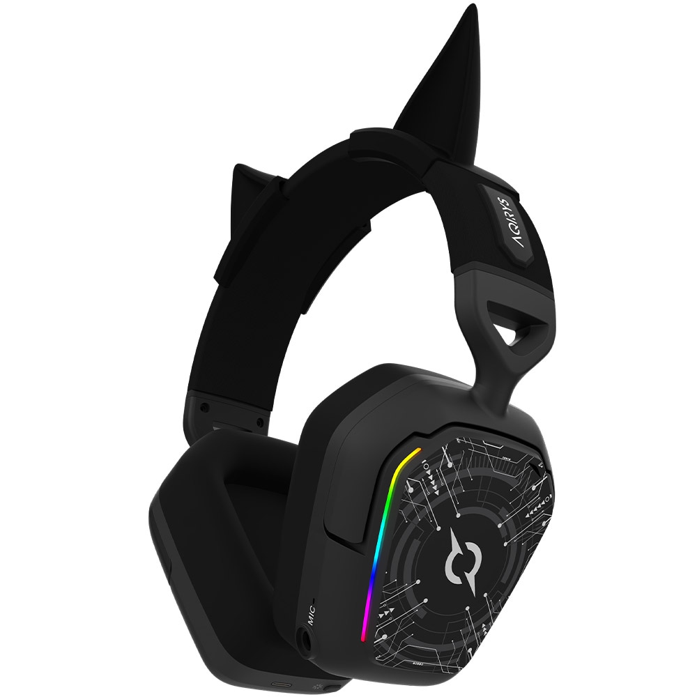 Casti Gaming Wireless AQIRYS Alnair, multiplatforma, 3D Stereo, Noise Cancelling, negru