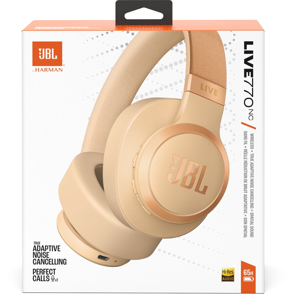 Casti JBL Live 770NC, Bluetooth, Over-ear, Microfon, Noise Cancelling, crem