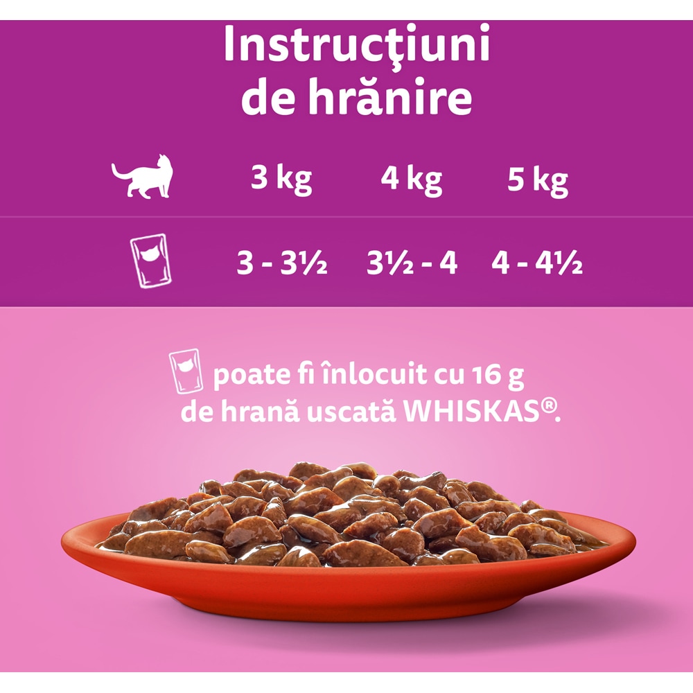 Hrana umeda pentru pisici WHISKAS Mese Clasice, Adult, Mix in sos, 40 x 85g