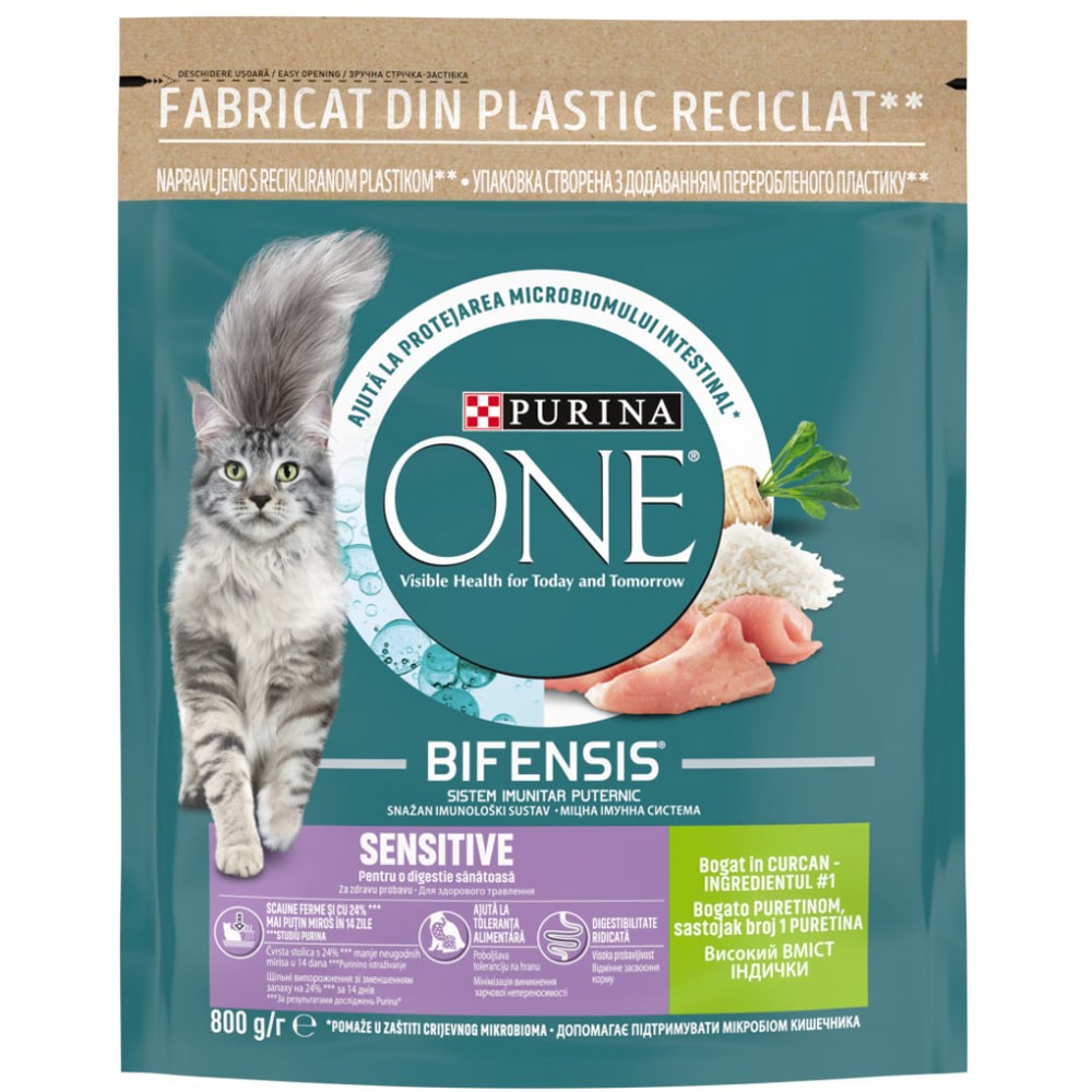 Hrana uscata pentru pisici PURINA ONE Sensitive, Curcan, 800 g