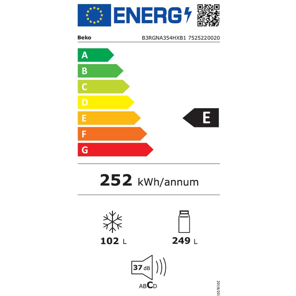 Combina frigorifica BEKO B3RGNA354HXB1, No Frost, 351 l, H 203.5 cm, Clasa E, inox