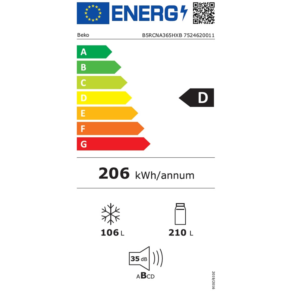 Combina frigorifica BEKO B5RCNA365HXB, No Frost, 316 L, H 186.5 cm, Clasa D, argintiu