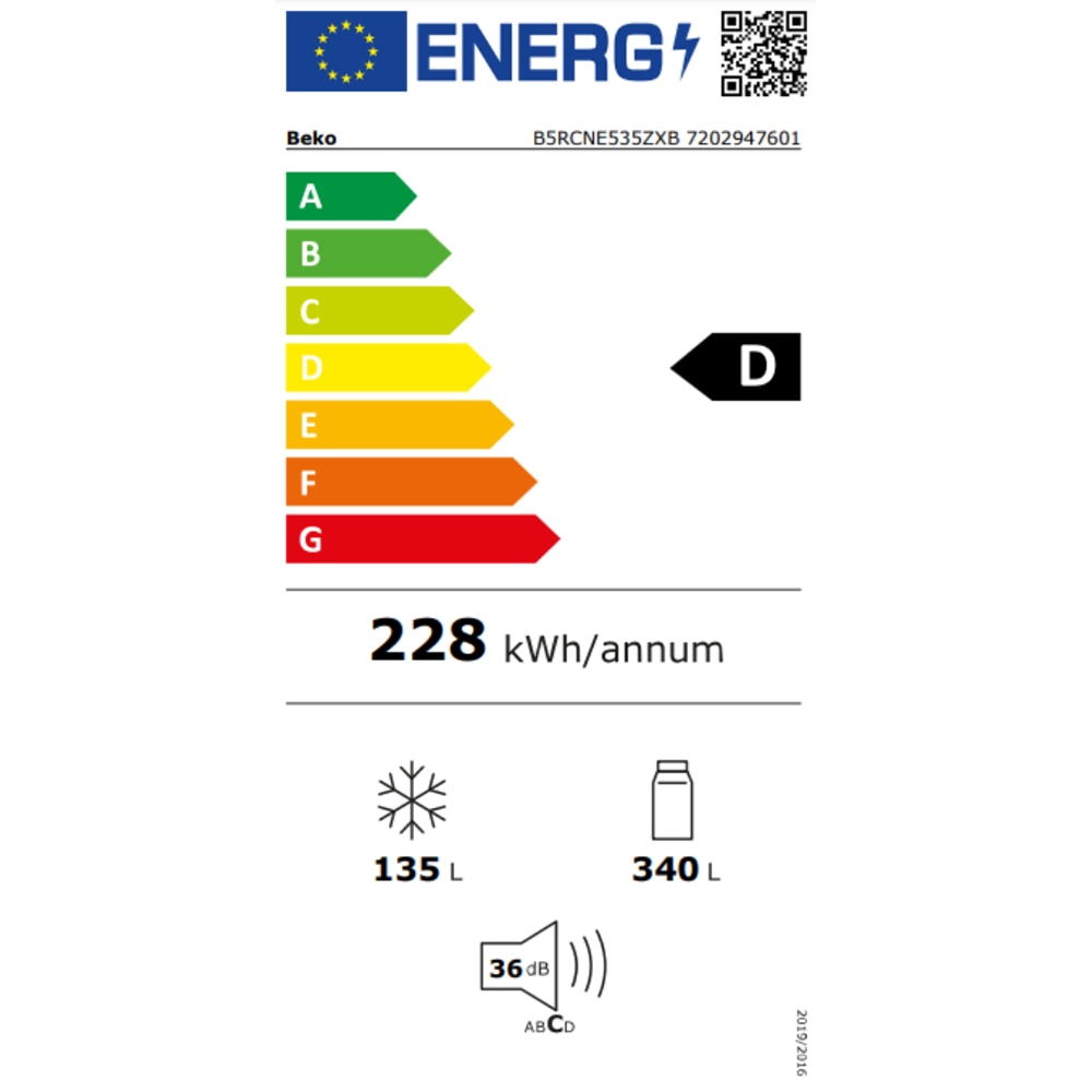 Combina frigorifica BEKO B5RCNE535ZXB, No Frost, 475 l, H 187 cm, Clasa D, inox