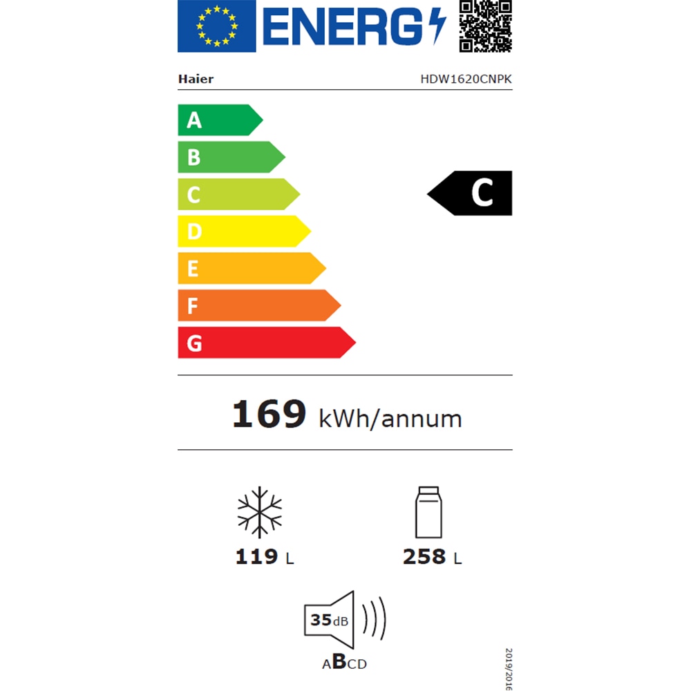 Combina frigorifica HAIER HDW1620CNPK, Total No Frost, 377 l, H 200 cm, Clasa C, Wi-Fi, argintiu
