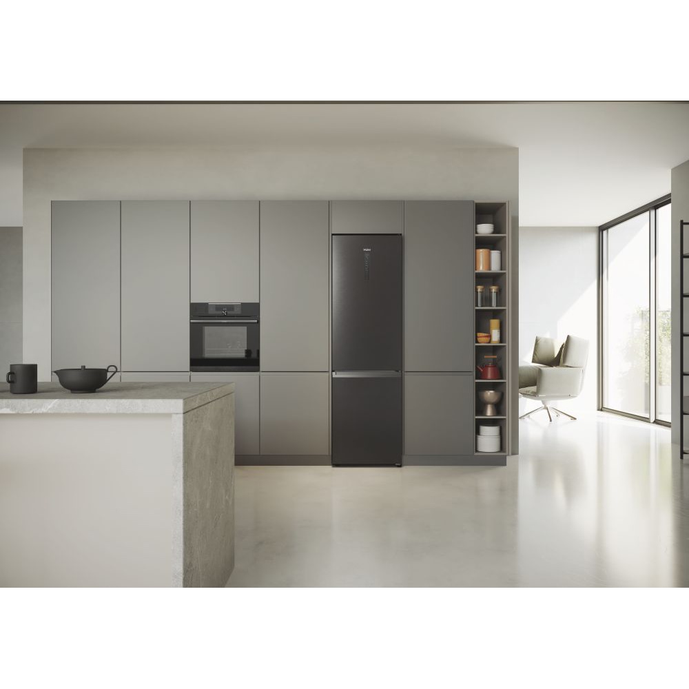 Combina frigorifica HAIER HDW5620CNPD, Total No Frost, 377 l, H 200 cm, Clasa C, dark inox