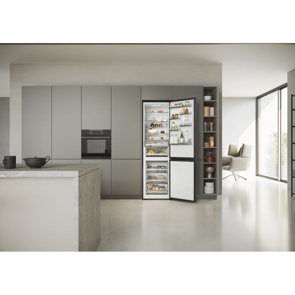 Combina frigorifica HAIER HDW5620CNPD, Total No Frost, 377 l, H 200 cm, Clasa C, dark inox