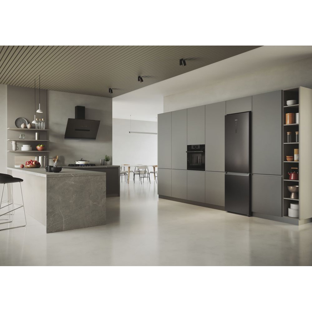 Combina frigorifica HAIER HDW5620CNPD, Total No Frost, 377 l, H 200 cm, Clasa C, dark inox