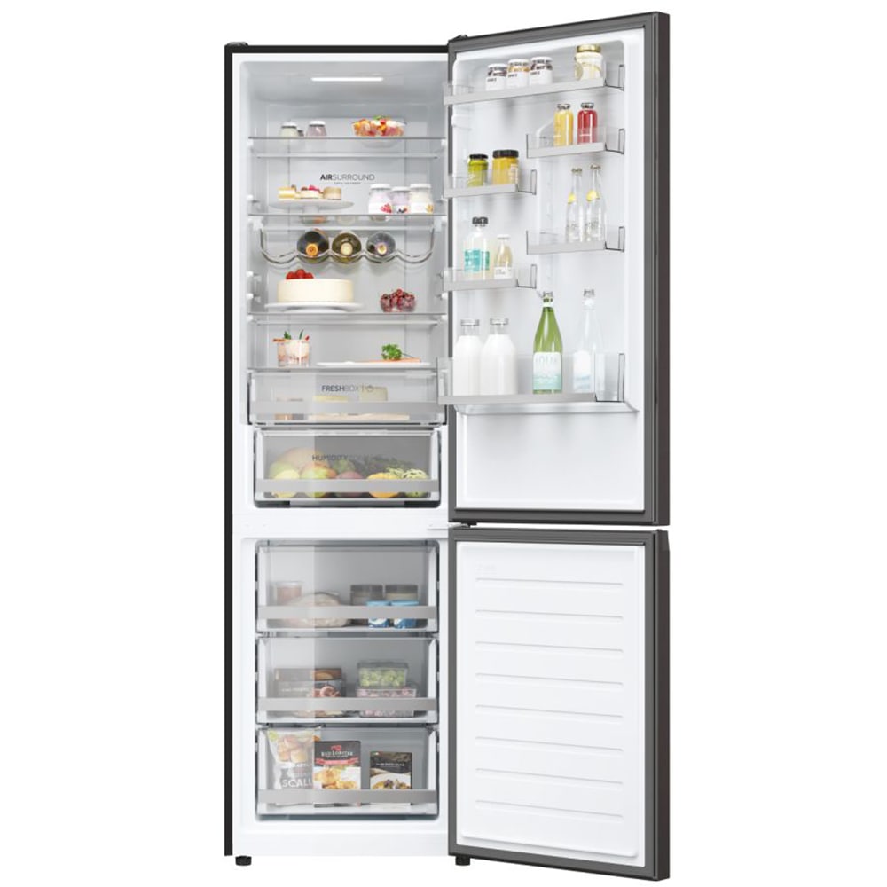 Combina frigorifica HAIER HDW5620CNPD, Total No Frost, 377 l, H 200 cm, Clasa C, dark inox